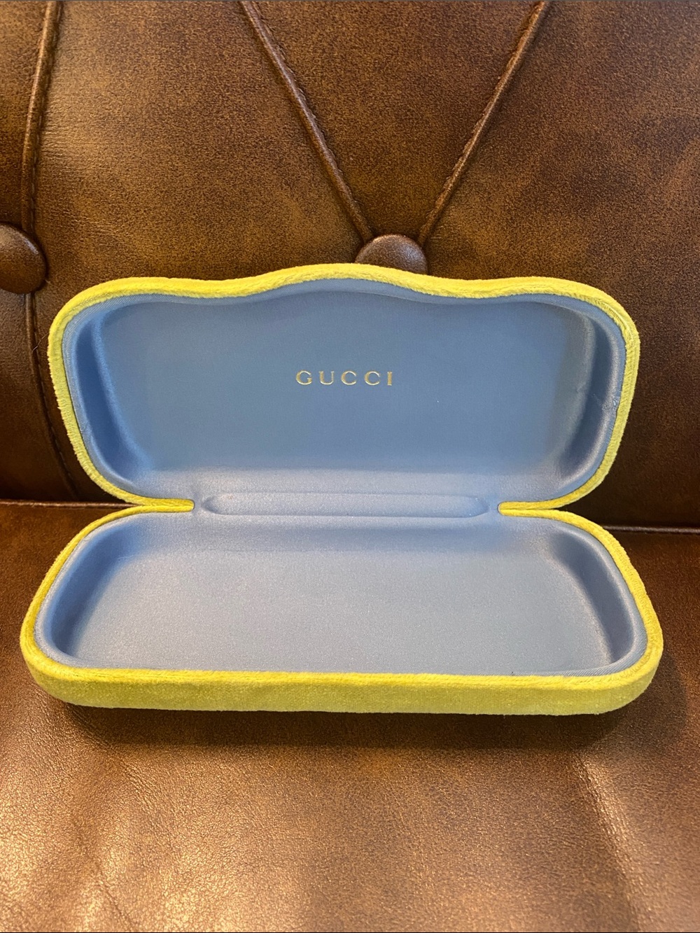 GUCCI Authentic Velvet Glasses Case Olive Green Blue Interior Vintage ✨